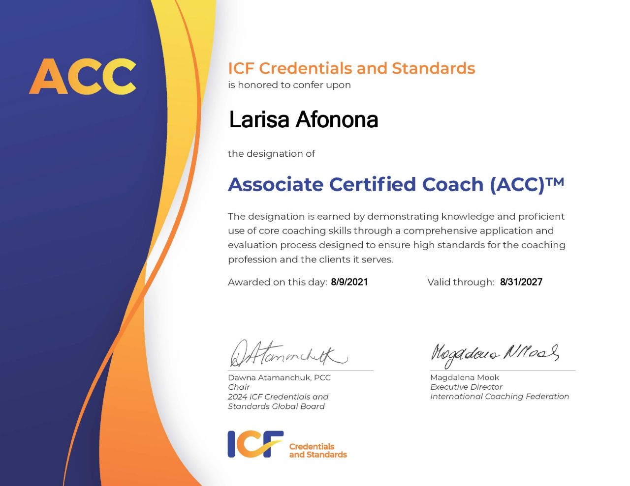 Сертификат CoachingUP International-Level Professional Coach